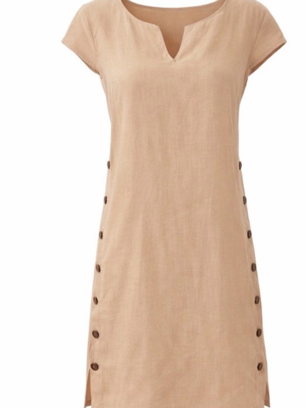 Coastal Grandma Linen Blend Neutral Shift Dress Button Detail S/M